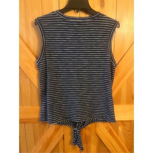 Mello day Striped White & Navy Blue Pullover Front Tie blouse Size large (3292) - Picture 4 of 4